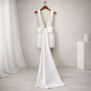 Club L London Peace White Satin Drape Back Mini Dress NWT US 2